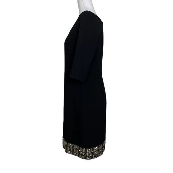 CARMEN Marc Valvo Dress Black‎ Gold Metallic Beaded Hem Size 6 - Picture 2 of 13
